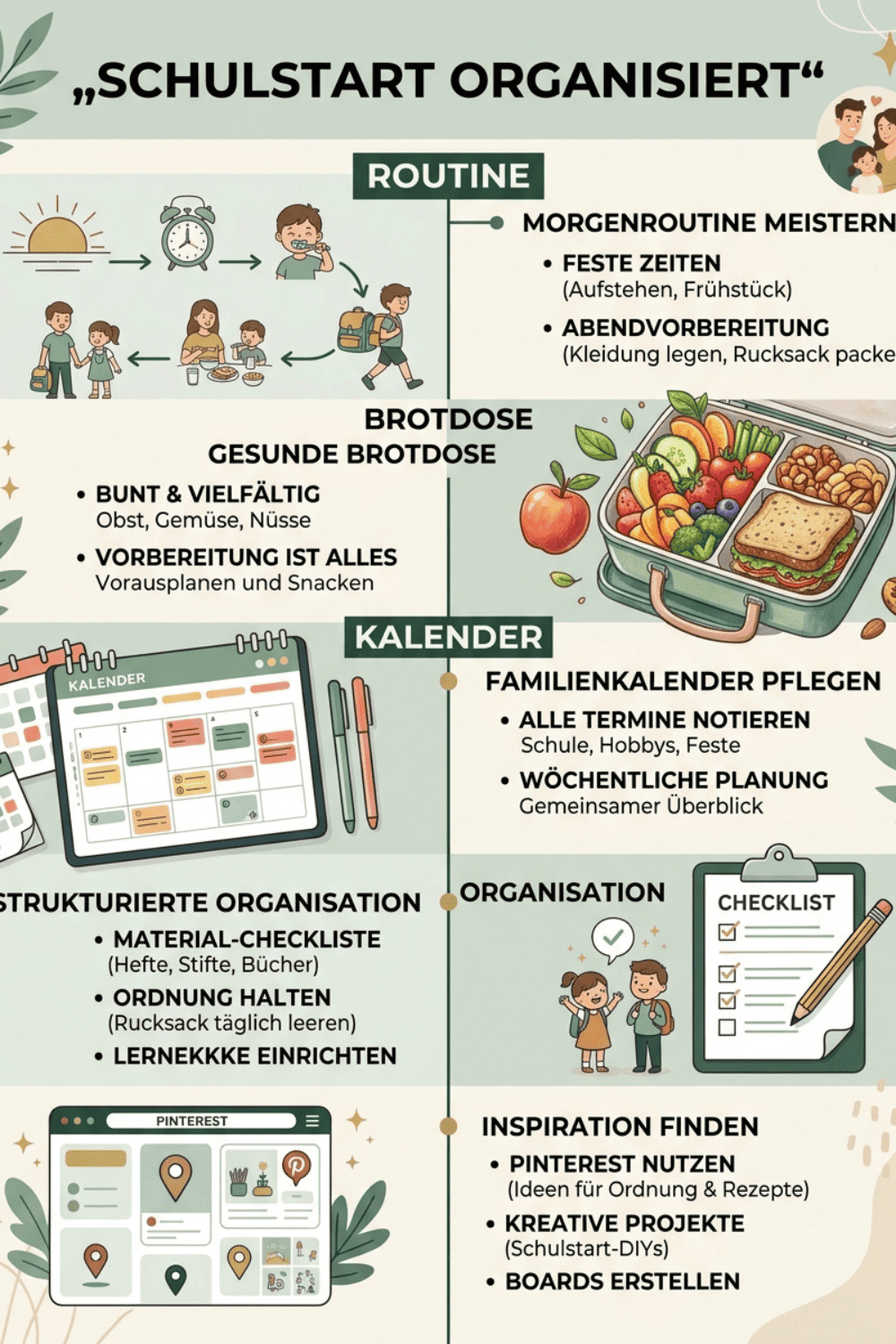 Ruhiger Herbstmorgen mit Kaffee, Laptop und Schulmaterial