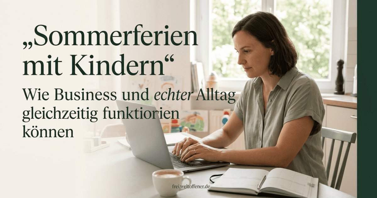 Sommerferien Alltag mit Kindern, Laptop, Kaffee und ruhiger Arbeitsatmosphäre zuhause