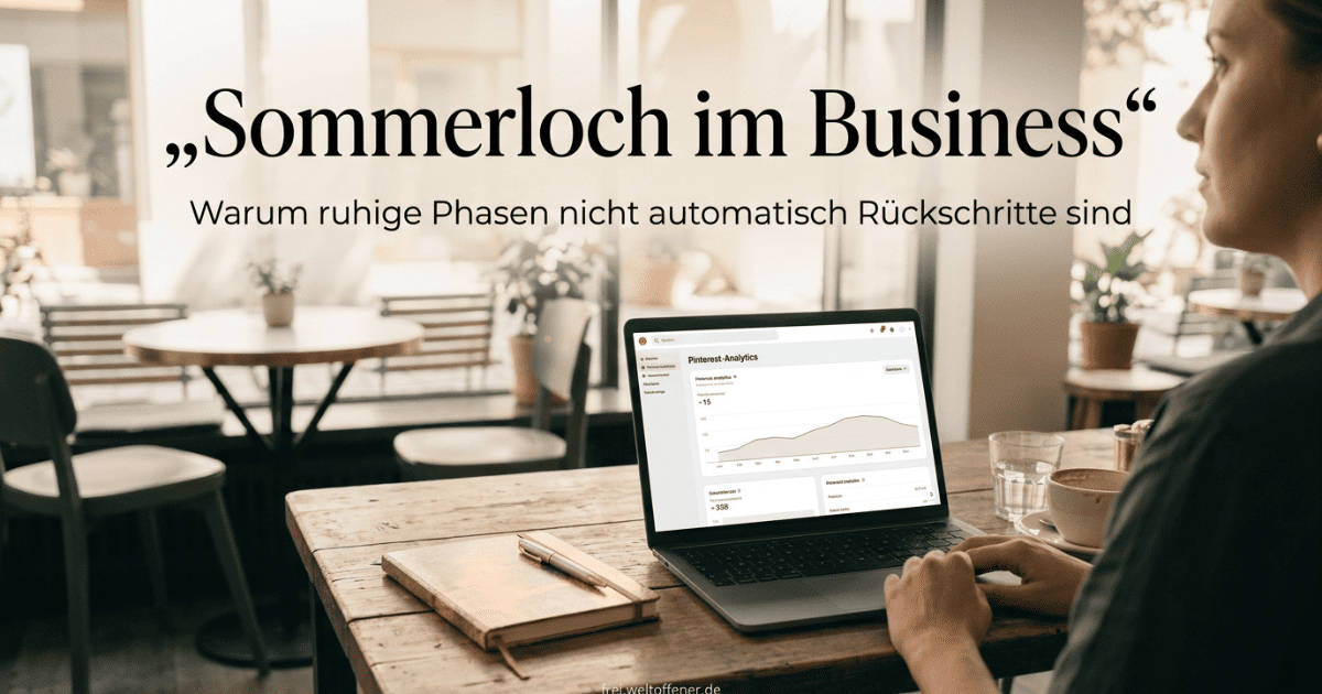 Ruhige Sommerstimmung mit Laptop, leeren Analytics und nachdenklicher Business-Atmosphäre
