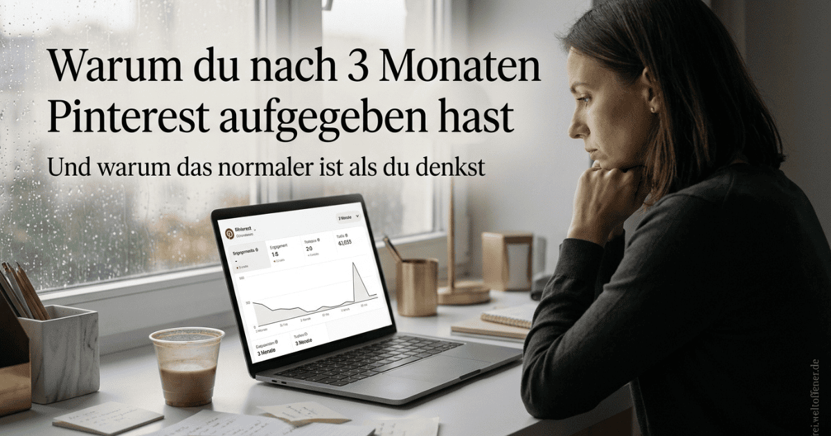 Pinterest Neustart nach dem Aufgeben mit Laptop und ruhiger Analyse